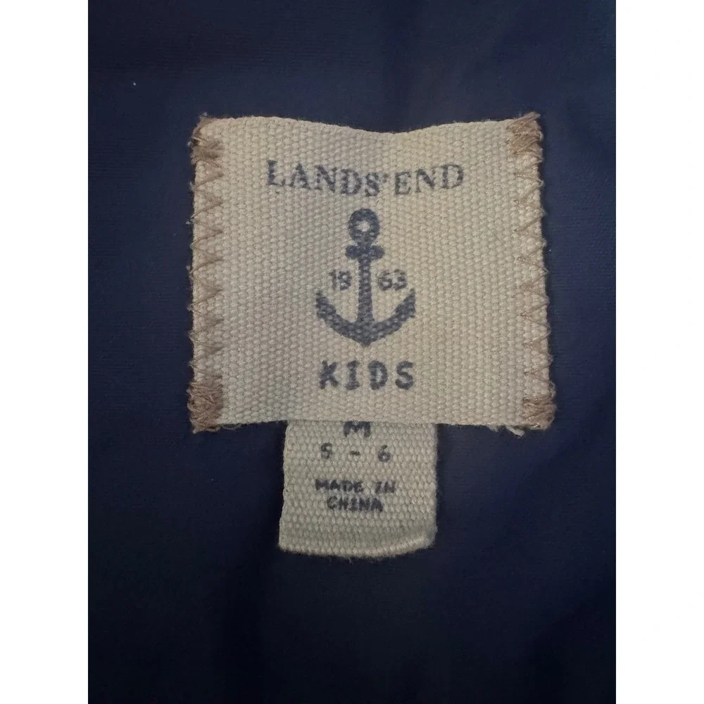 Lands End Kids Navy Blue Grow-A-Longs Hooded Winter Parka Jacket Size M 5-6